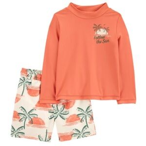 Carter's Boys 2 Piece Swim Set Rash Guard Trunk Shorts Follow The Sun  NWT